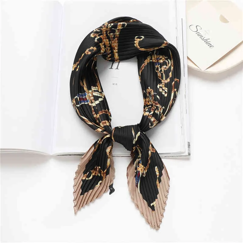 Silk Feel Square Scarf for Women Headkerchief Crinkle Print Neck Scarves Hair Tie Band Bag Wrist Bandana Shawl Pashmina Foulard