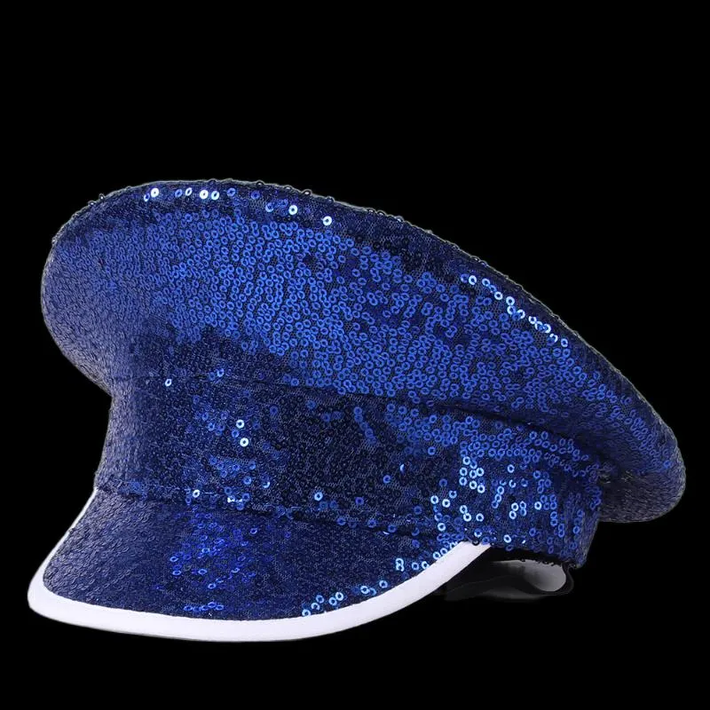 Berets Fashion Women Men Sequin Military Hat Sergeant Bridal Hen Do Festival Captain Birthday Sailor Part HatBerets Oliv22245z