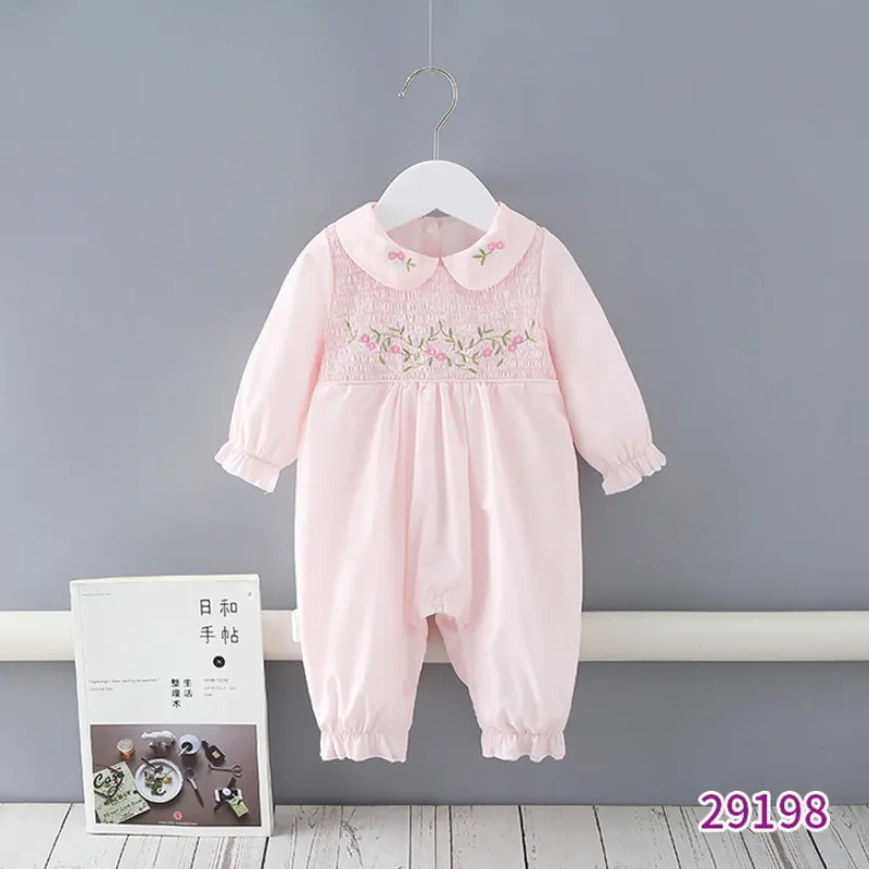 Printemps famille correspondant soeur vêtements manches longues rose Floral barboteuse + robe avec ceintures tenues mignonnes E9188 220426