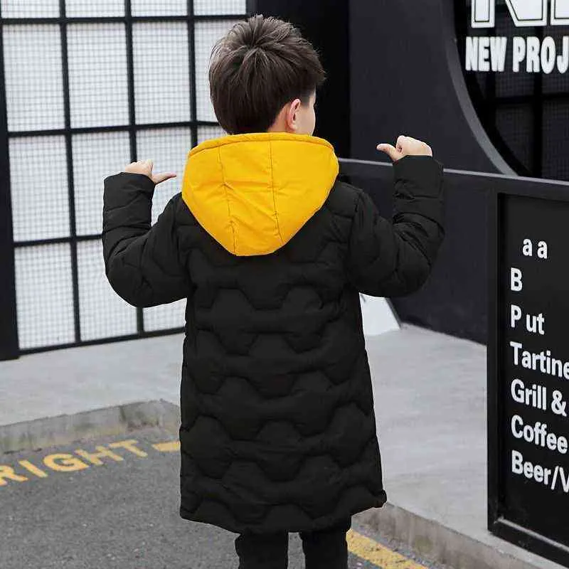 LZH 2022 십대 소년 겨울 파카 아이를위한 두꺼운 따뜻한 외부웨어 재킷 어린이 도우드 길이 안면 재킷 소년 의류 j220718