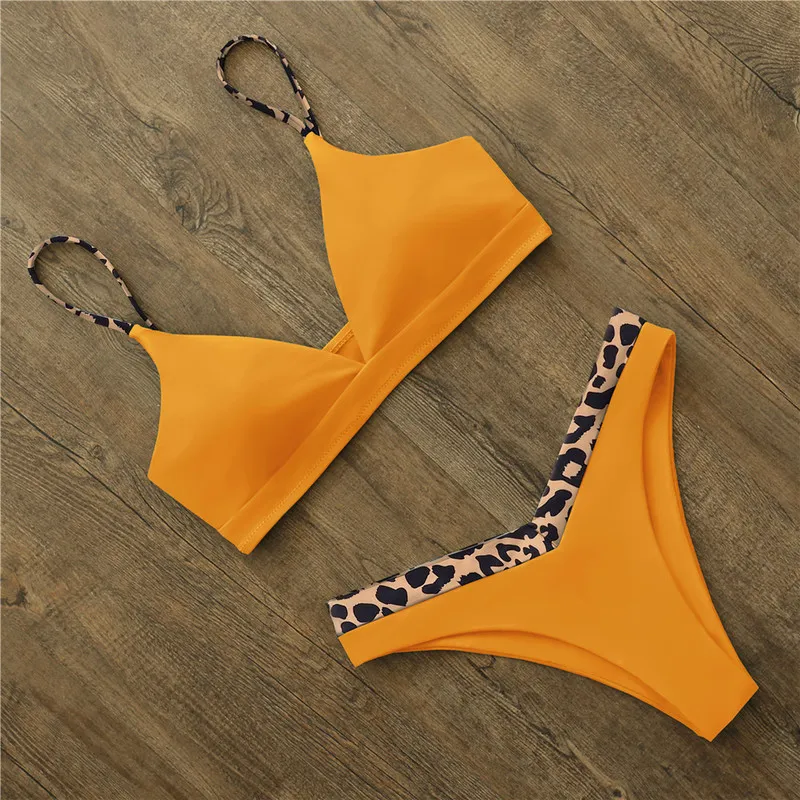 Sexy Micro Biquíni Feminino Sólido E Leopardo Push Up Acolchoado Tanga Fato de Banho Feminino Recortado Fato de Banho Trajes De Bano 220414