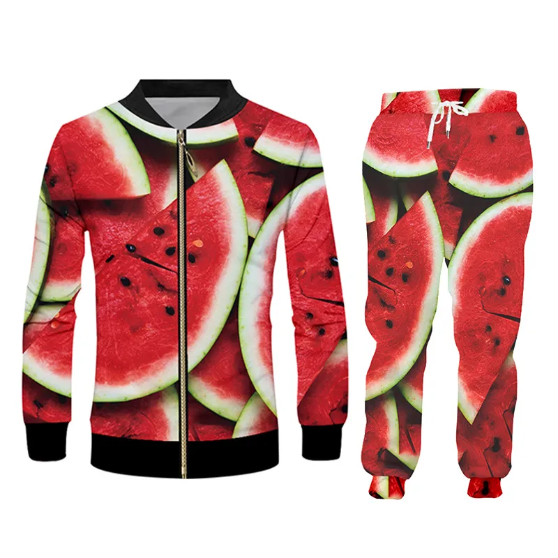 CJWI Casual 3D DIY Fruit Watermelon Banana Orange Ananas Sweatshirt Pants Set Hoodie Jacket Pullover Custom Tracksuit 220714