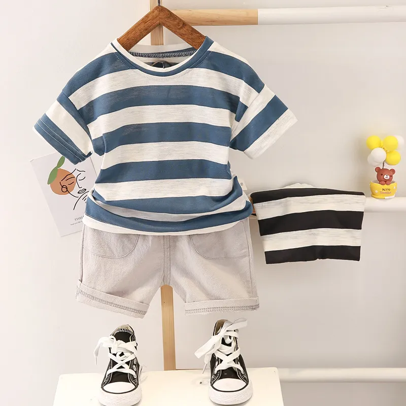Boy Set Baby Boys Suit Cotton Summer Casual Outing Clothes Top Shorts Clothing for Children's Infant Stripe Kids Fashion 220507