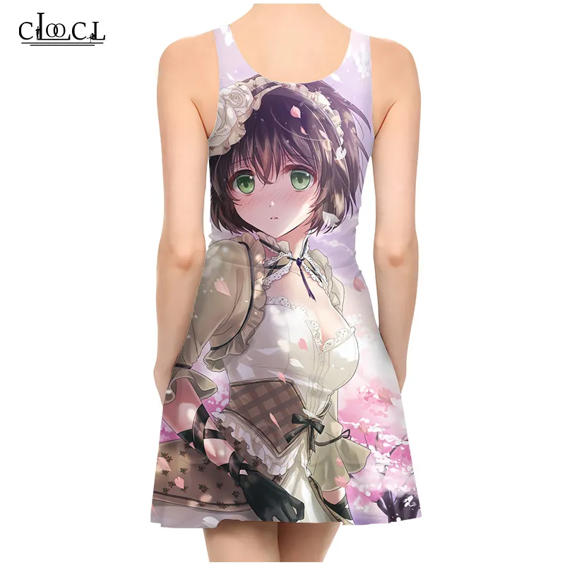 est girl anime jurk 3d print mode casual zomer dames jurken sexy slank mouwloze strandjurk 220617