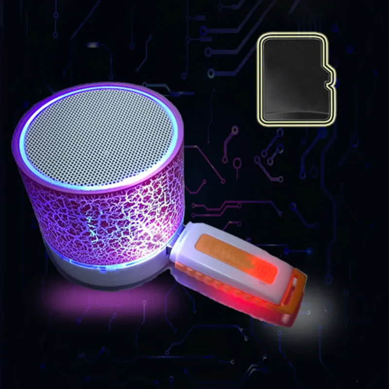 A9 Mini Portable Speaker Wireless Car Audio Dazzling Crack LED Lights Subwoofer Support TF Card USB Charging For PC