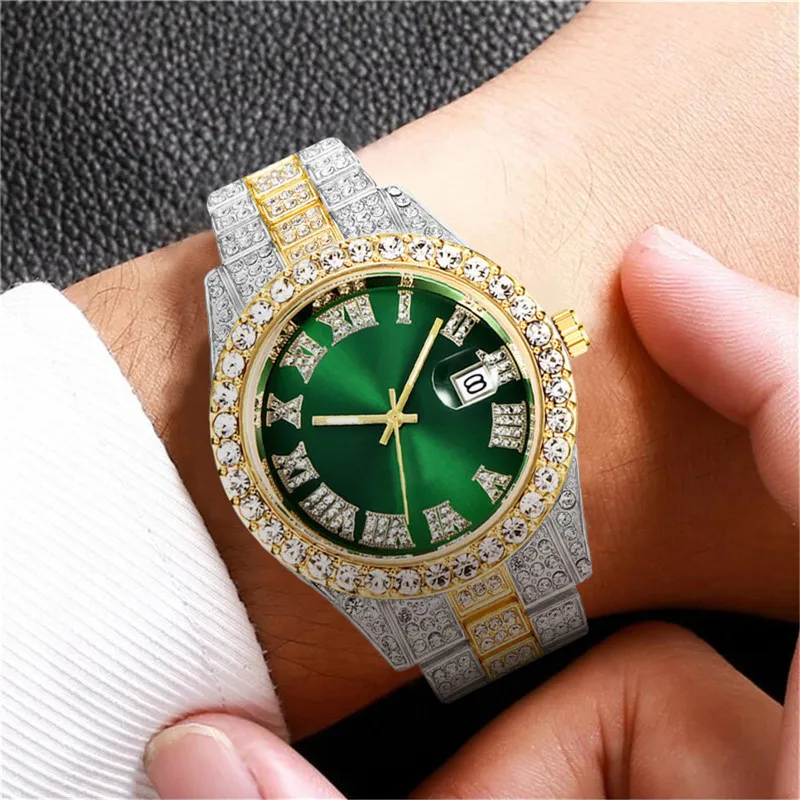 Relogio Masculino Mens Watches Luxury Quartz rostfritt stål Diamond Fashion Luminous Clock Gift Kalender 220530
