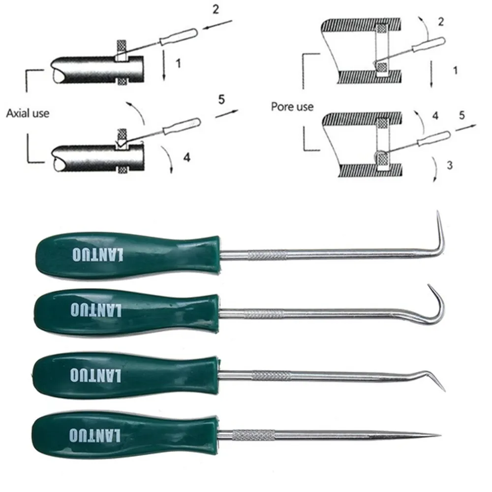 4st 135mm bil bilfordon oljetätningsskruvmejslar set O-ringstätning packning avdragare Remover Pick krokar Reparationsverktyg