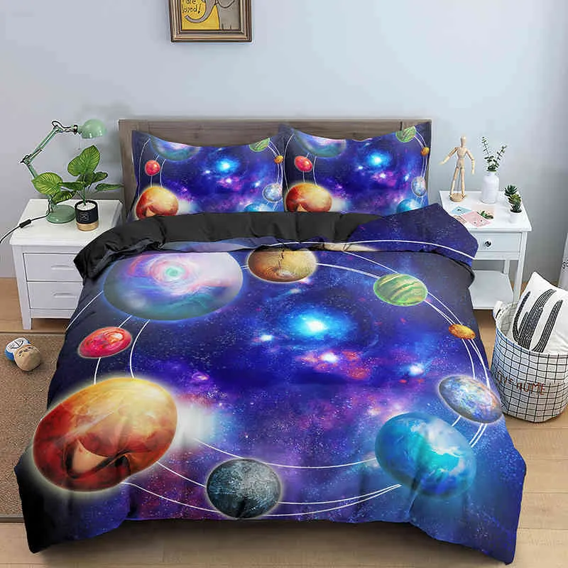 Ensemble de literie Galaxy Space univers 3d housse de couette couette psychédélique avec fermeture éclair reine Double couette ensembles enfants cadeaux