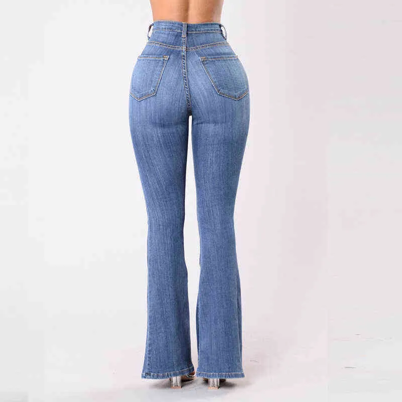 Jeans femmes hautes 2022 Fashion sexy pantalon évasé décontracté pantalon denim vintage jeans skinny pantalon de travail de maman bleu l220726