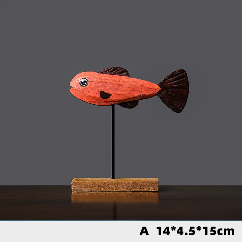 Nordic Wood Fish Sculpture Animal Artistic Living Room Office Home Decoration Handmade Crafts Holiday Gift 220329