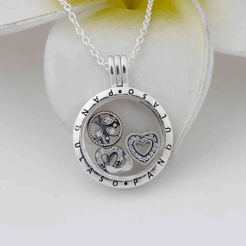 Miłość rodziny Petity pływające medalion naszyjnik wisiorek dla kobiet diy naszyjnik 925 Sterling srebrny łańcuch biżuterii