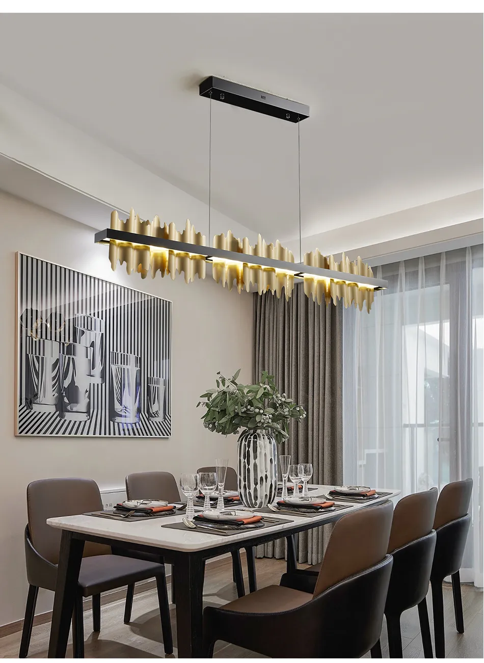 Lustre de salle à manger noir rectangle led décoration de la maison luminaire design moderne cuivre îlot de cuisine suspendu lamp2519