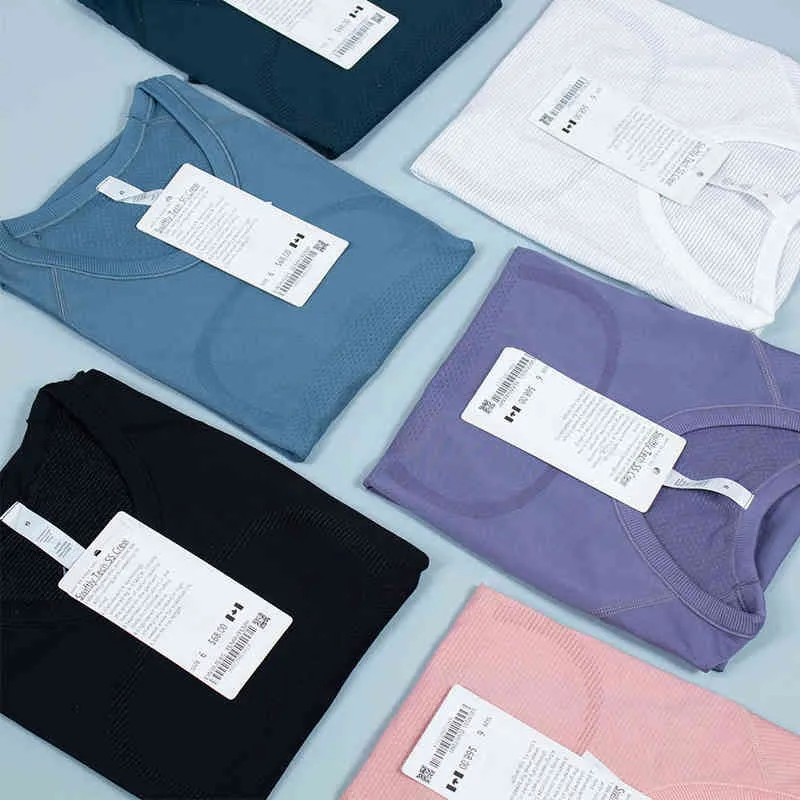 Lu-Camiseta de manga deportiva para mujer, ropa de Yoga, tejido elástico de nailon de manga larga de secado rápido rápidamente