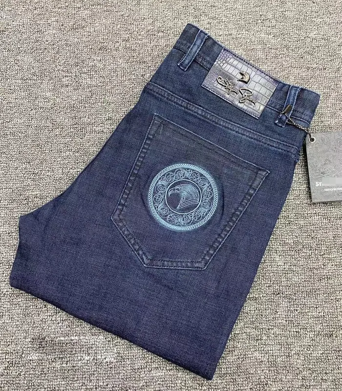 BILLIONAIRE Jeans Winter dicke Männer Lässige Elastizität Baumwolle Stickerei hochwertiges Muster Reißverschluss große Größe 31-40 220328