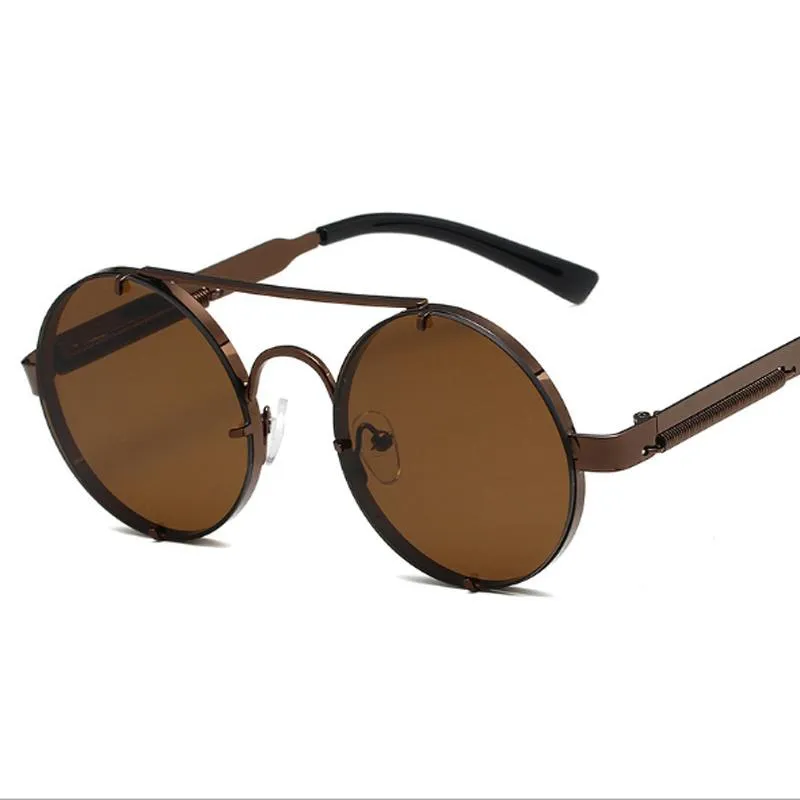 Gafas de sol Vintage Steampunk Hombres Mujeres Retro Marca Gafas de sol Hombre Mujer Espejo Diseñador de moda Metal Sombras redondas OculosSungla272A