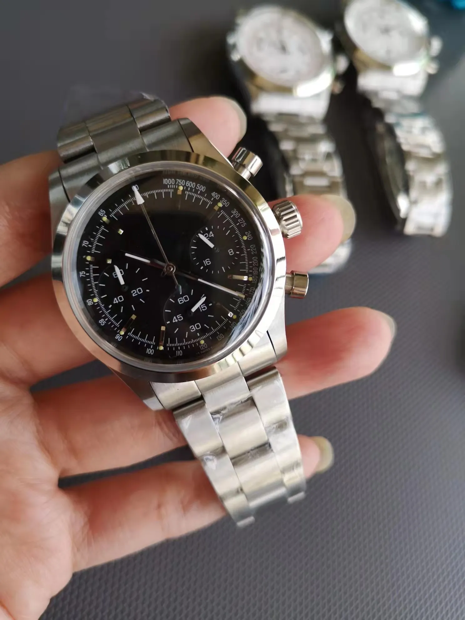 Vintage Uhr Perpetual Paul Newman VK63 Uhrwerk Quarz Stoppuhr Herrenuhr Edelstahl Herrenuhren 37mm Armbanduhren R862542