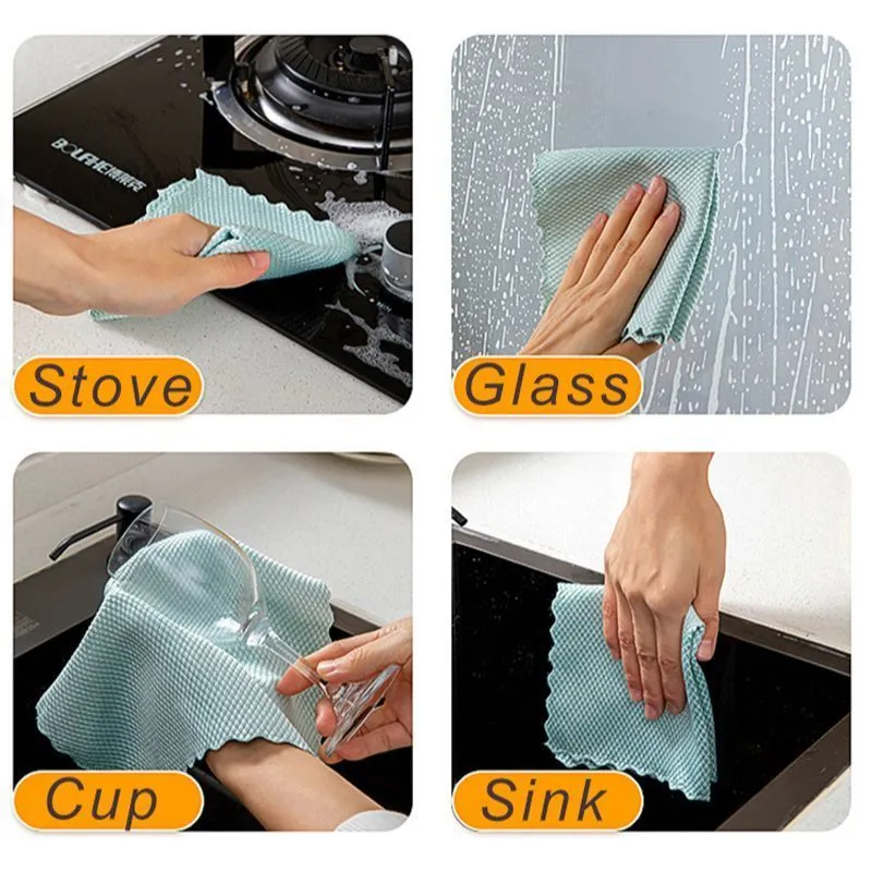 効率的なガラスクリーニングタオルミラークリーニングクリーニングクロス吸収性キッチンタオル25x25cmナプキン用ガラス皿洗浄ラグ220727