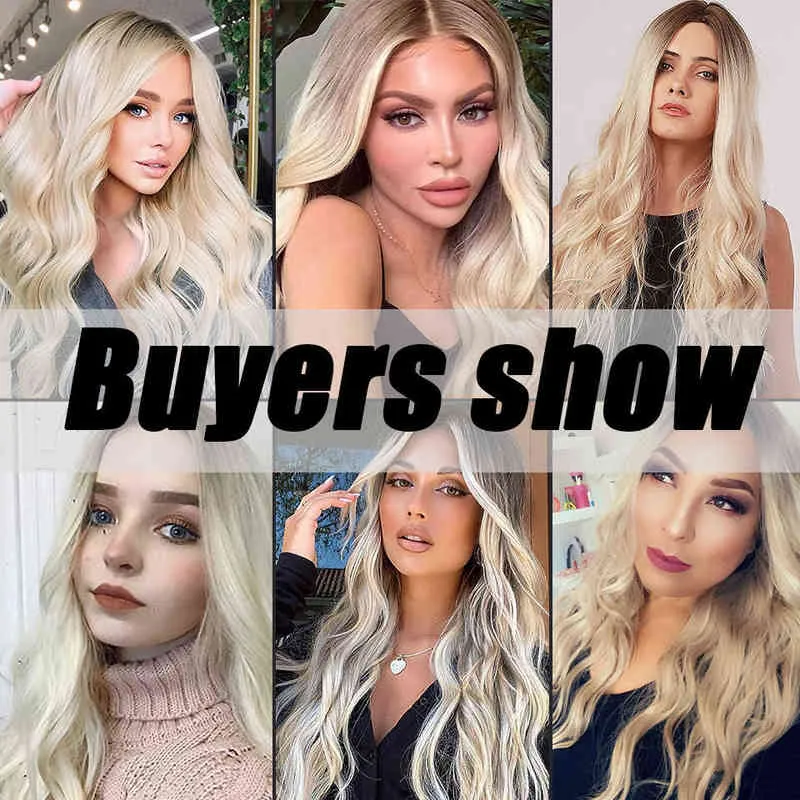 Nxy Long Wavy Wig Synthetic Ombre Light Blonde Platinum Middle Part Hair Natural Heat Resistant Cosplay s for Women 220622