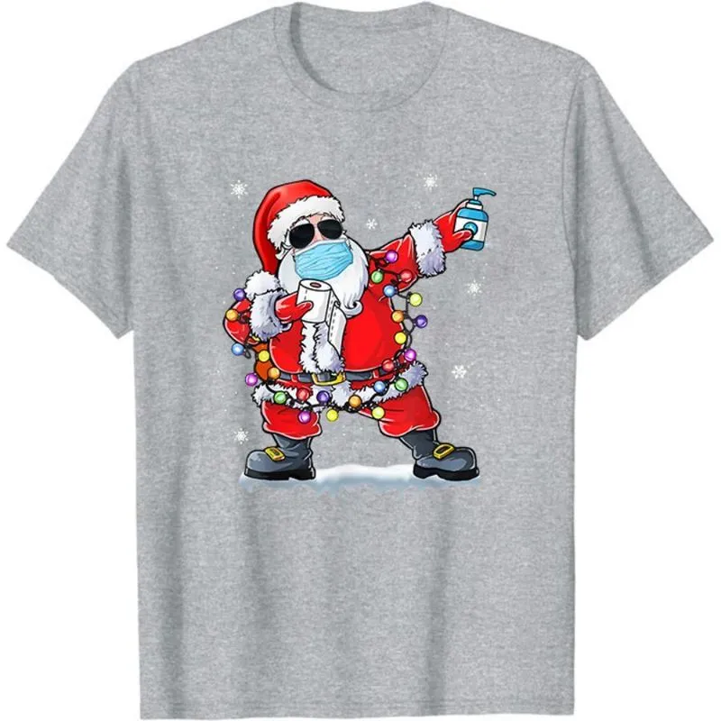 Social Distancing Christmas Santa Pattern T Shirt Funny Casual Xmas Colored Lamp Short Sleeve ee 220321