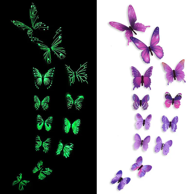 Luminous Butterfly 3D Wall Sticker Colorful Butterflies Glowing Decal Stickers DIY Bedroom Living Room Home Decor 220716