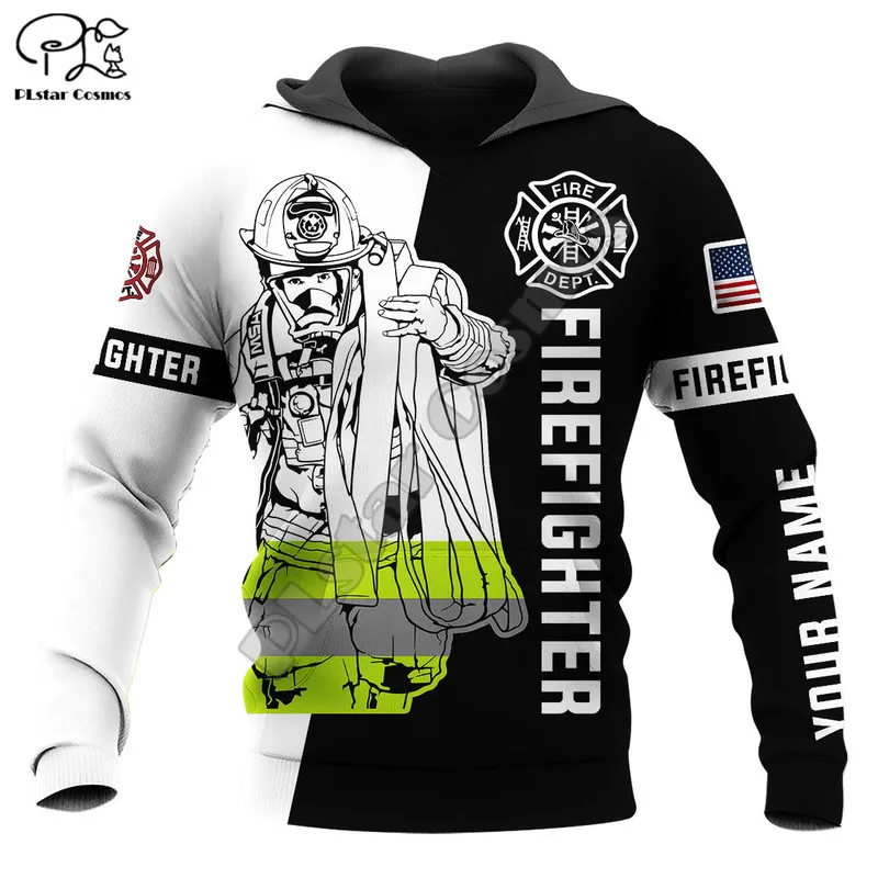 PLstar Cosmos Firemen Firefighters Nombre personalizado Sudaderas con capucha impresas en 3D Sudaderas con cremallera con capucha para hombres Mujeres Casual Streetwear F12 220707