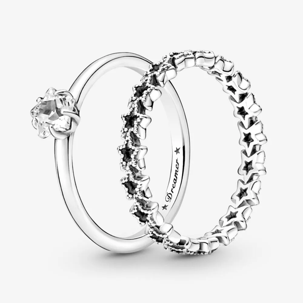 Anello in argento sterling 925 europeo al 100% con anello in oro scintillante con forcella le donne Anelli di nozze Accessori gioielli di moda3126