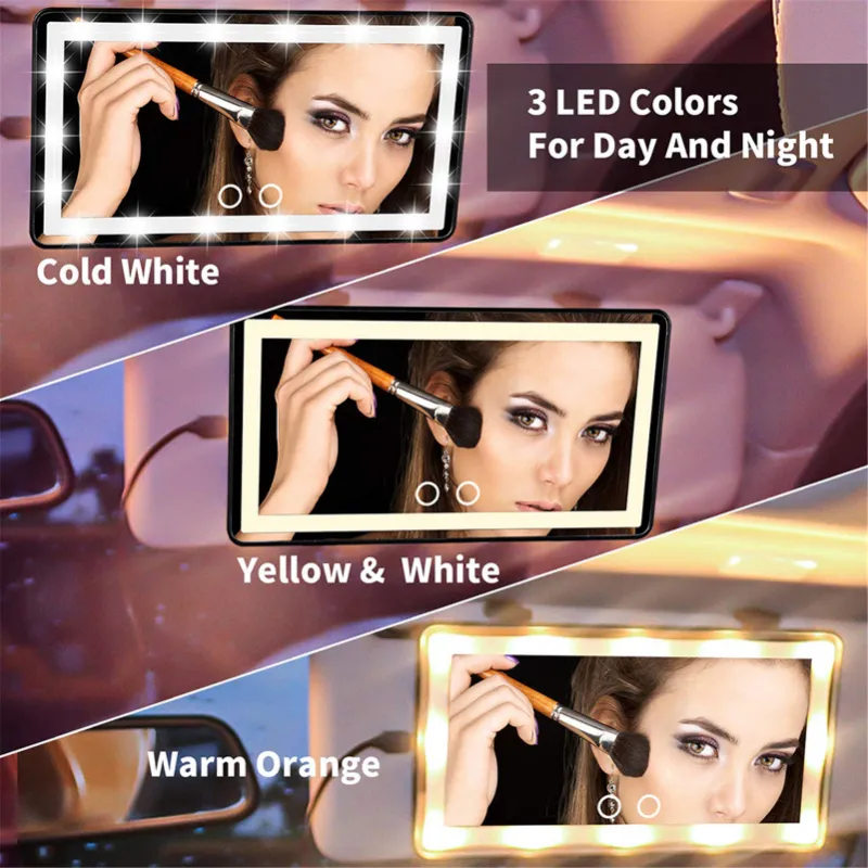 Car Makeup Mirror Rechargeable Led Vanity Makeup Mirror With 60 LED Lights 3 Lighting Mode Rear Sun Visor Mirror Car Accessories7870999