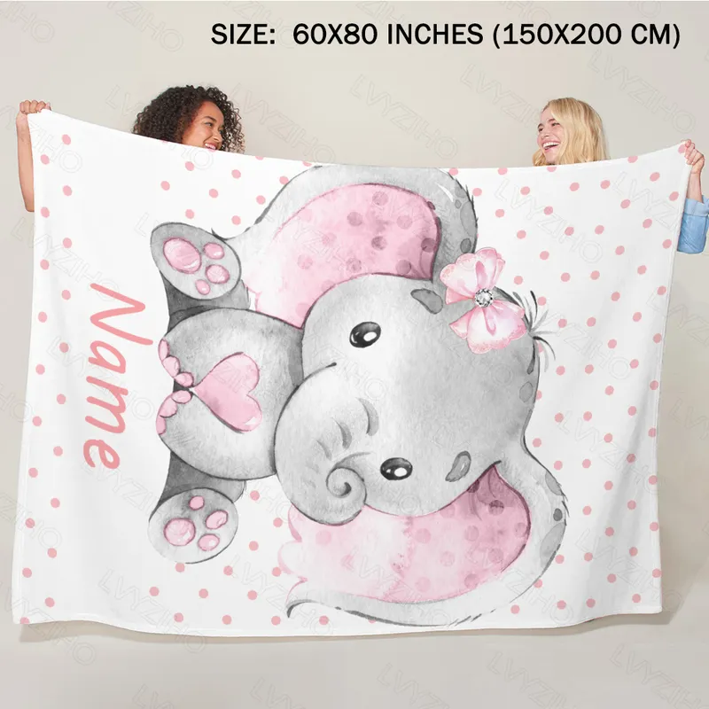 Lvyziho anpassat namn chic blommor elefant baby flicka pojke filt30x4048x6060x80 tum flanell fleece filt 220523