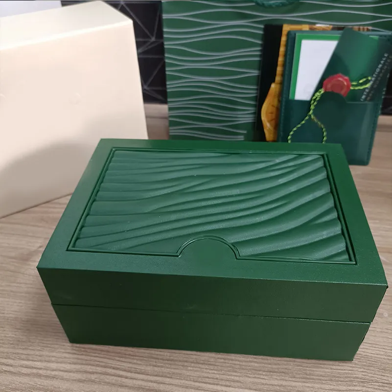 Solex Box Högkvalitativ Green Watch Cases Papperspåsar Certifikat Originallådor för trä Män Mänklockor Presentväskor Tillbehör H262D