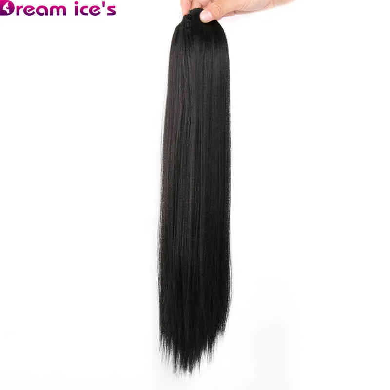 Yaki düz sentetik çizim at kuyruğu saç uzatma klips midilli kuyruk saç parçaları elastik bantlı 20 inç rüya buzu2677