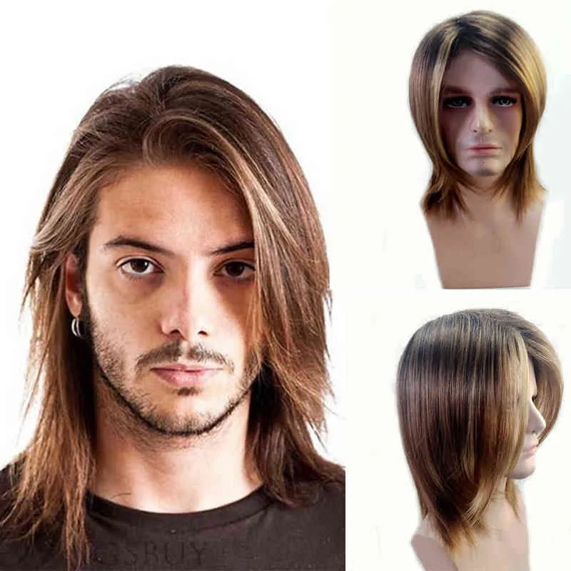 Men Hair Synthetic joy Male Medium Wig Straight Heat Resistant Fiber for 0527