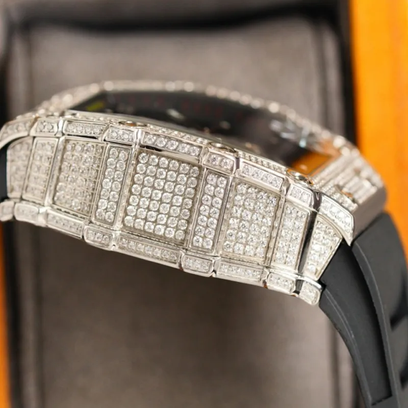6 tipos de diamantes de prata relógios masculinos de luxo 42mm tamanho pulseira branca vermelha mecânica auto-liquidação glide suave esportes de segunda mão 2807