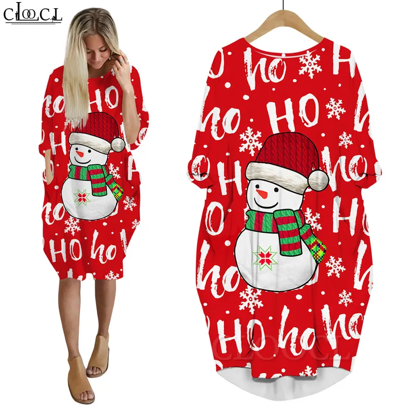 Robe du père noël HO imprimée en 3D, Baggy pour femmes, manches longues, avec poches, pour fête et noël, W220616