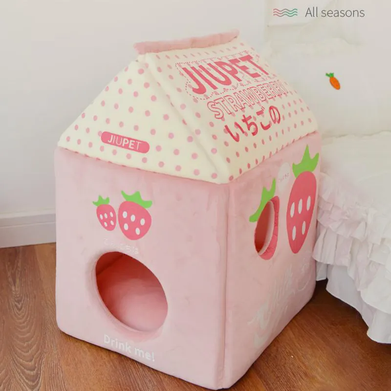 Strawberry Milk Banana Cat Bed House 220323