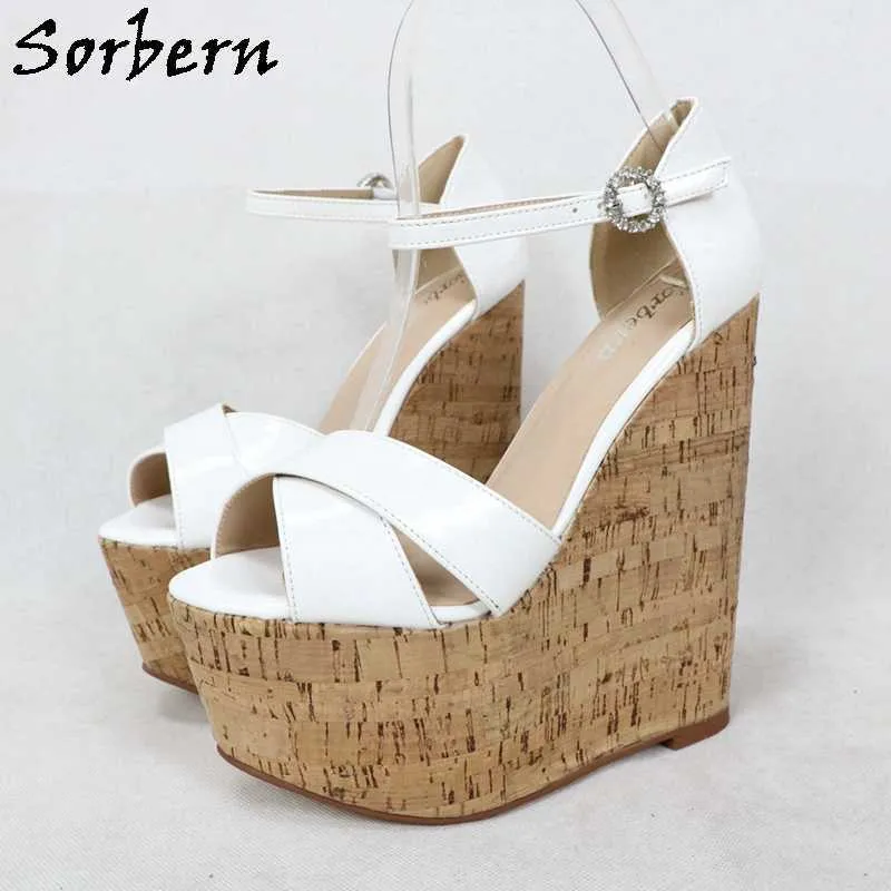 Sorbern blanc brevet sandales compensées à talons hauts femmes chaussures d'été plates-formes talons fétiches talon couvert couleurs personnalisées