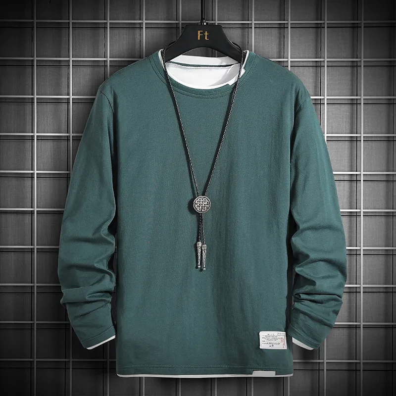Single Road Herren-T-Shirt, blanko, übergroß, 100 % Baumwolle, langärmelig, japanisches Streetwear-Vintage-Schwarz-T-Shirt 220401
