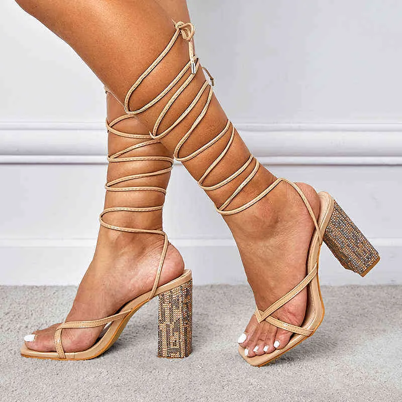 Sandaler Pzilae New Fashion Women Gladiator Rhinestone Bling Heel Summer Roman Shoes High Heels Party Prom Pumps Plus Size 42 220704