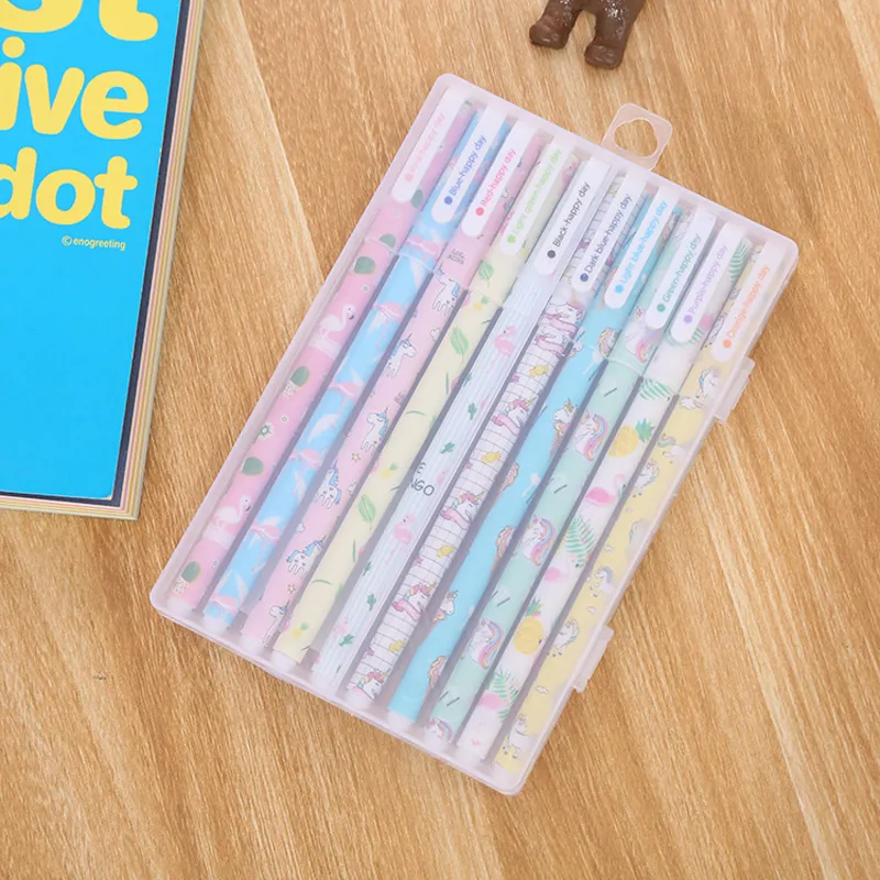 Set Цветные 038 мм чернила фламинго Unicorn Gel Pen Animal Animal Starry Sky Kawaii Гель карандаши офисные школьные канцелярские товары 220714