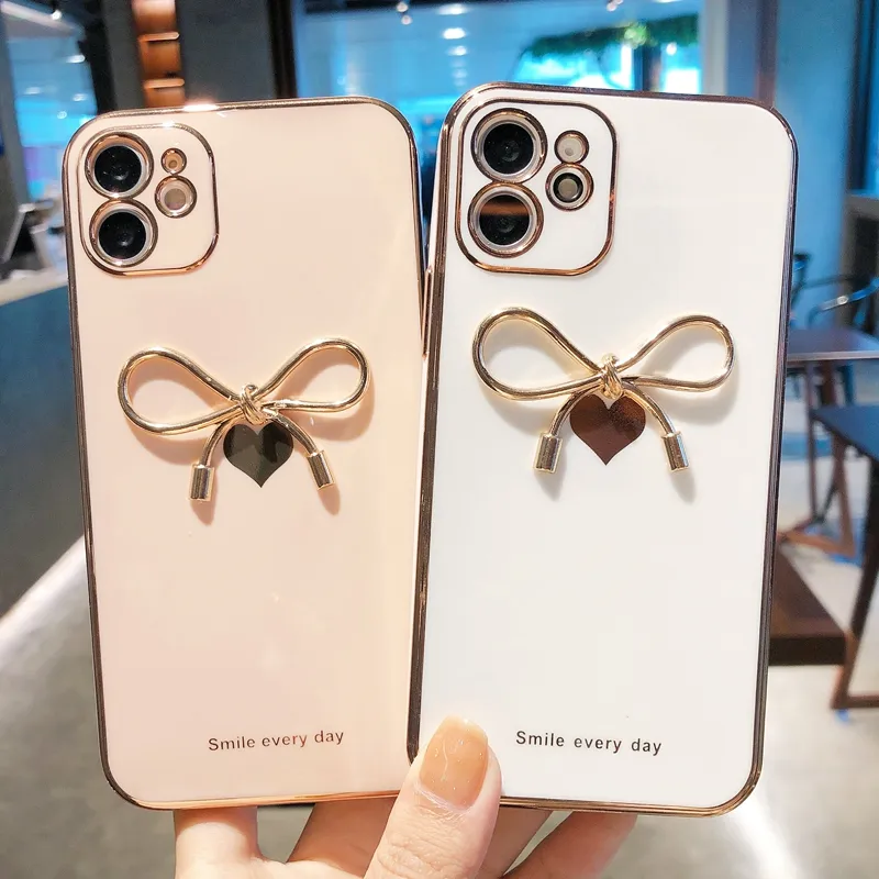 Сэмплекс любви Bowknot Phone Case для iPhone 11 12 13 Pro Max XS x XR 7 8 Plus Mini SE 2020 мягкие силиконовые амортизаторы Croase Cover Cover Cover