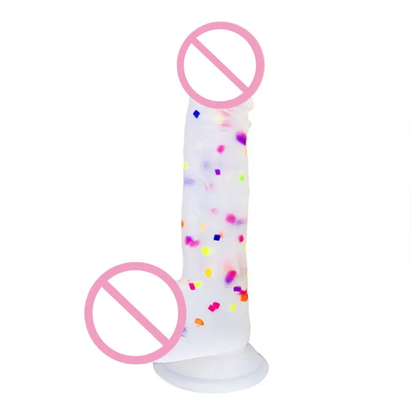 8 inch Kleurrijke Vloeibare Siliconen Enorme Jelly Dildo en Realistisch met Levensechte Clear Balls Zuignap Volwassen sexy speelgoed