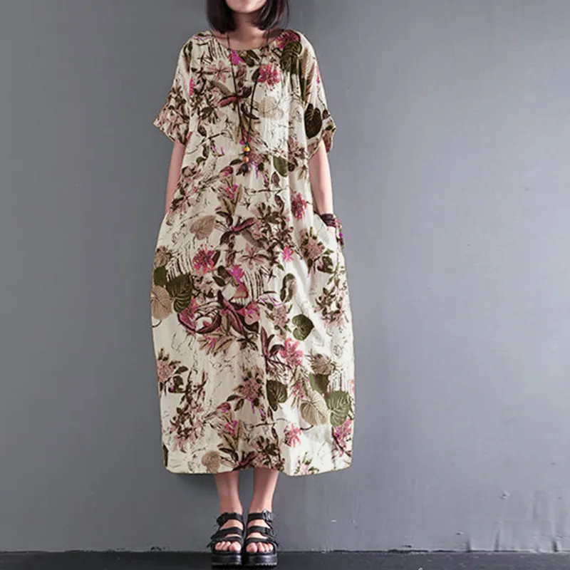 Kobiety oversized Floral Printed Summer Vestido swobodne okni