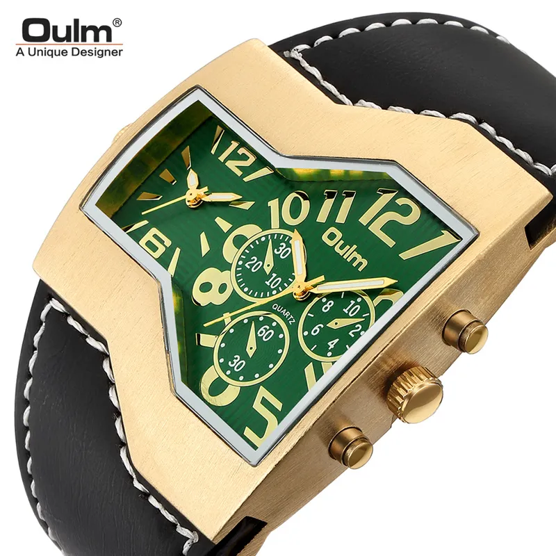 Oulm Nieuwe Horloges Mannen Luxe Merk Meerdere Tijdzone Mannelijke Quartz Horloge Casual Lederen Band Horloge relogio masculino193S