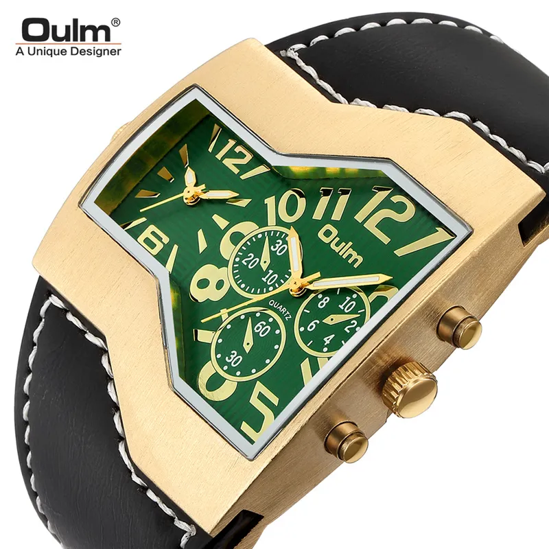 Oulm novos relógios masculinos marca de luxo múltiplos fuso horário masculino quartzo relógio de pulso casual pulseira de couro relogio masculino296f