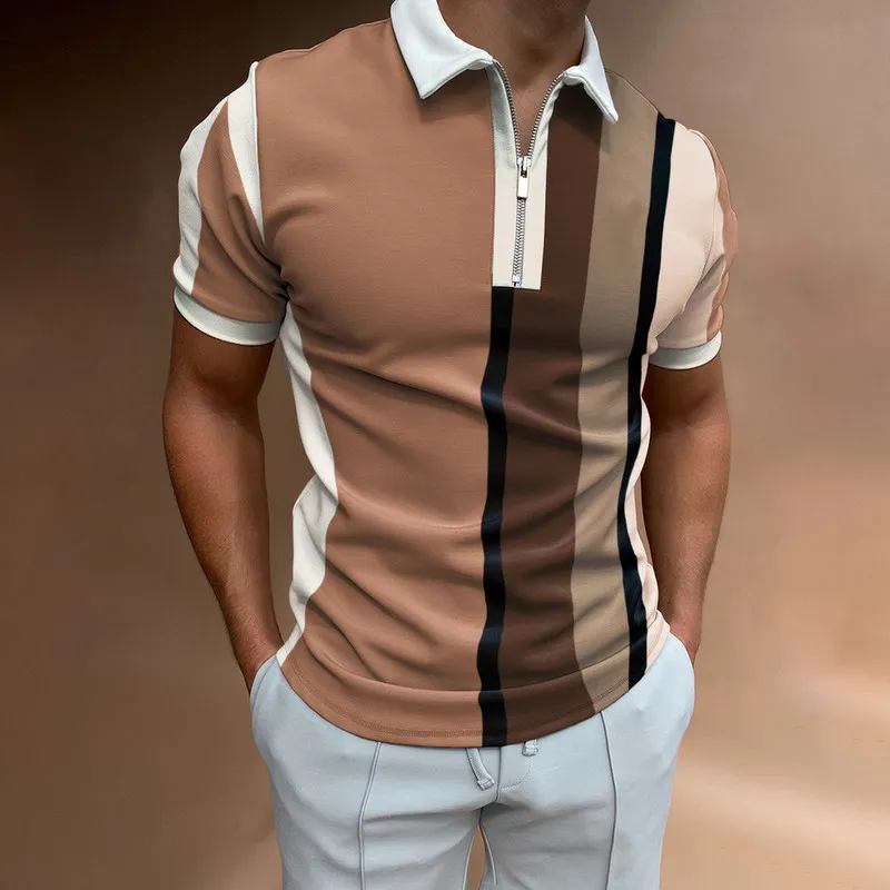 Men Polo Shirts Summer High Quality Casual Brand Short Sleeve Solid Mens Turn Down Collar Zippers TEES Tops 220606