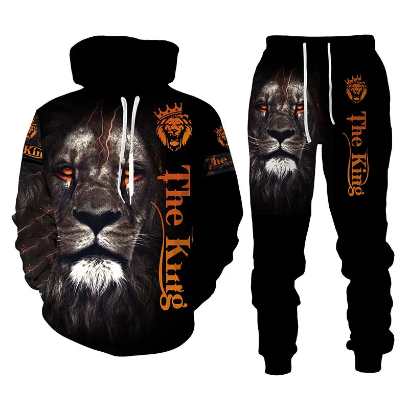Lion King 3D Printed Men Sweatshirt Hoodies مجموعة من الرجال Tiger Tracksuit/Pullover/Jacket/Pants Sports Supumn Suit 220726