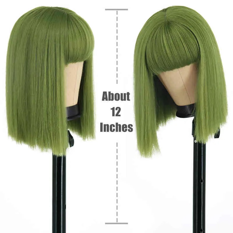 Зеленый короткий боб парик с челкой для женщин с термостойкими синтетическими париками.