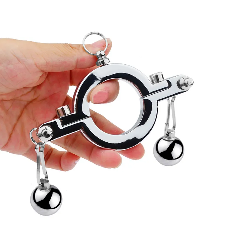 BDSM Tung scrotal ringmetallbollar Pendant Crotum Bår Penis Training Bondags Fördröjning Ejakulation Erektion Sexiga leksaker för män