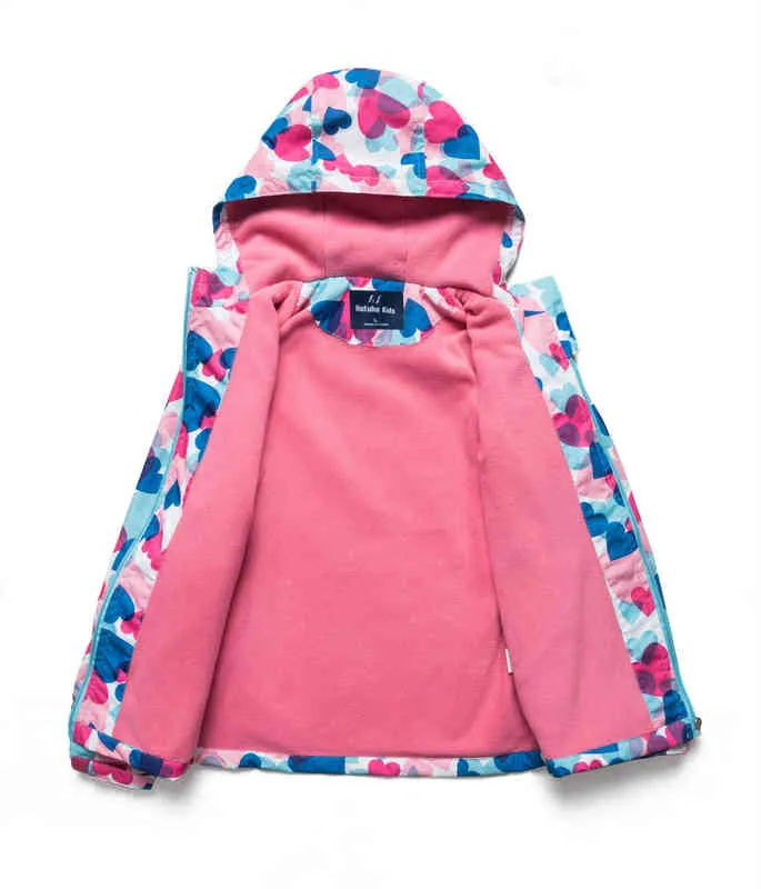 Dziewczyny dla dzieci 2022 Zimowa kurtka plus aksamitna wiatroodporna wodoodporna wiatraka z kapturem kreskówek kurtki śnieżne J220718