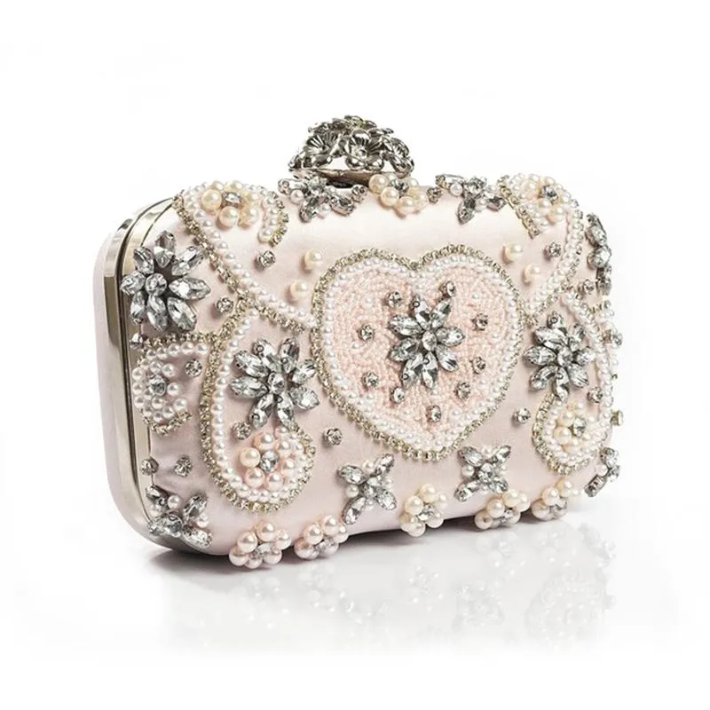 Abendtaschen Luxus Frauen Kristall Handgemachte Diamant Clutch Party Geldbörse Rosa Strass Perle Hochzeit Handtasche296L