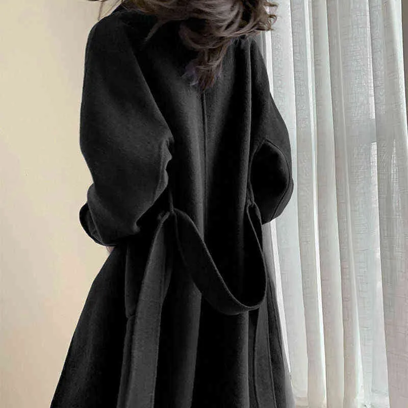 Feminino longo elegante duplo breasted lã cor sólida jaqueta primavera moda quente misturado jaqueta solta senhoras blusão l220725